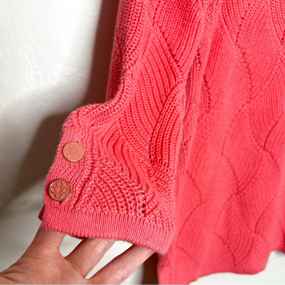 Charter Club Womens Cotton Blend‎ Pink Coral Open Knit Sweater Small S